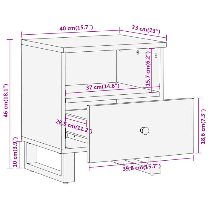 Bedside Cabinet Brown and Black Solid Wood Mango