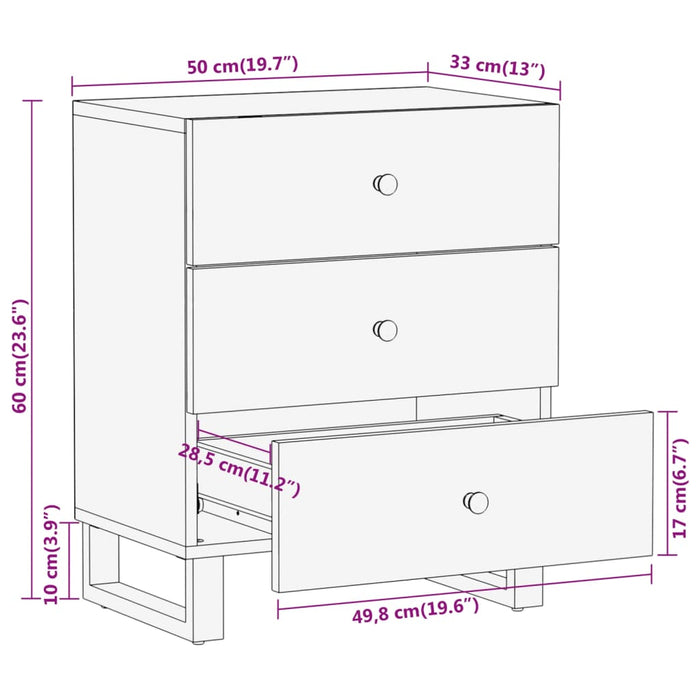 Bedside Cabinet Brown and Black 50x33x60 cm Solid Wood Mango