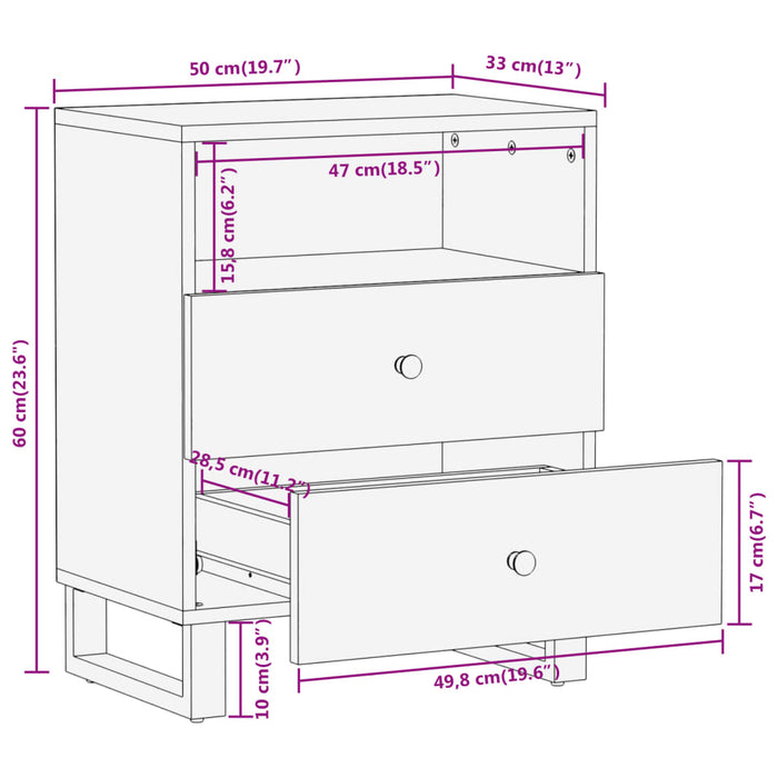 Bedside Cabinet Brown and Black 50x33x60 cm Solid Wood Mango