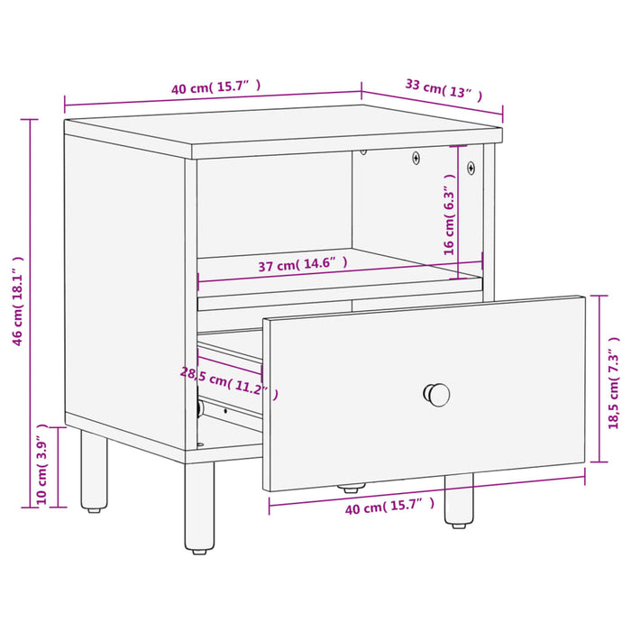 Bedside Cabinet Black 40x33x46 cm Solid Wood Mango