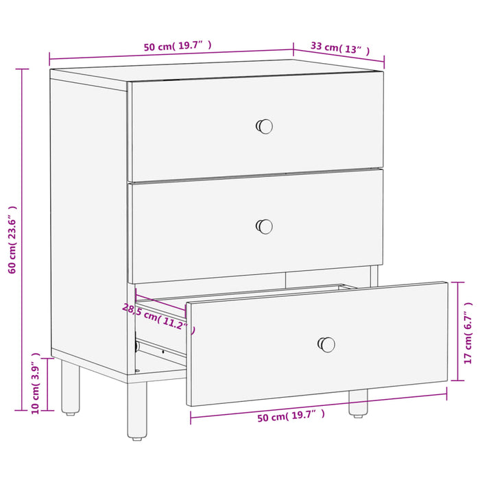 Bedside Cabinet Black 50x33x60 cm Solid Wood Mango