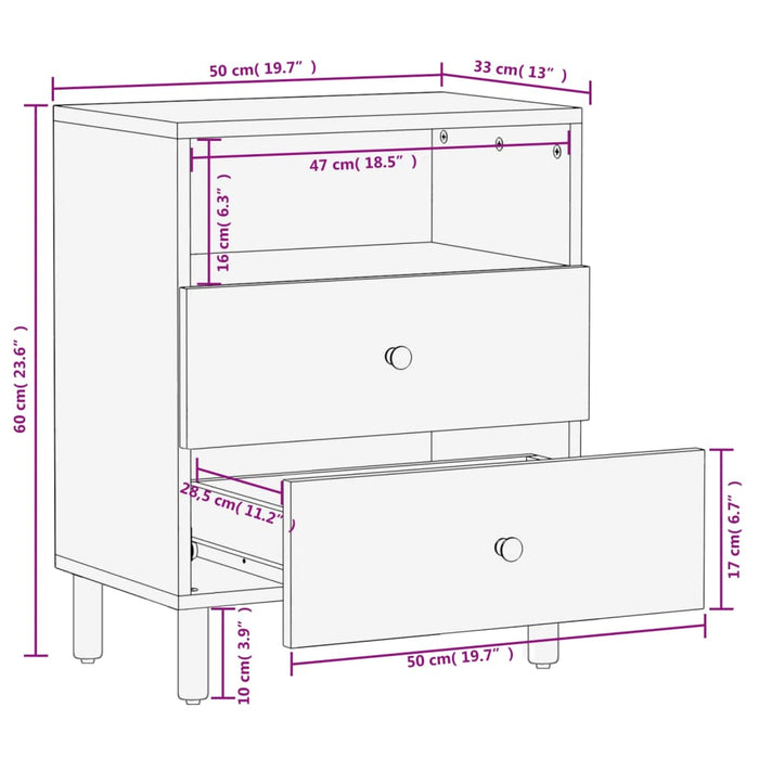 Bedside Cabinet Black 50x33x60 cm Solid Wood Mango