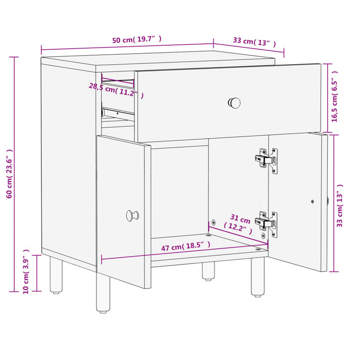 Bedside Cabinet Black 50x33x60 cm Solid Wood Mango