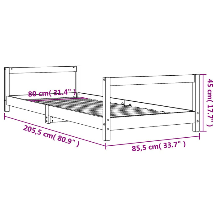 Kids Bed Frame White 80x200 cm Solid Wood Pine