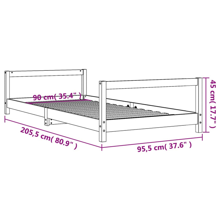 Kids Bed Frame Black 90x200 cm Solid Wood Pine