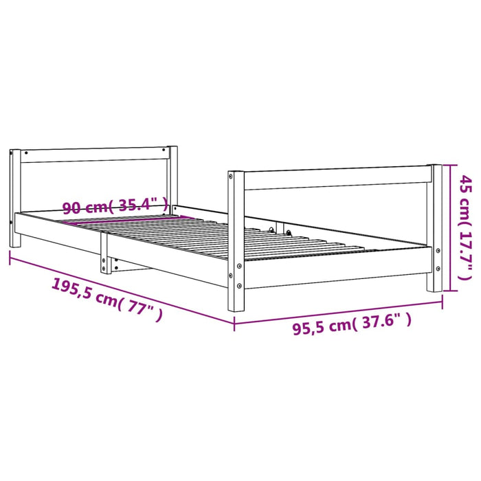 Kids Bed Frame Black 90x190 cm Solid Wood Pine