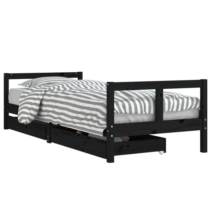 Kids Bed Frame with Drawers Black 80x200 cm Solid Wood Pine