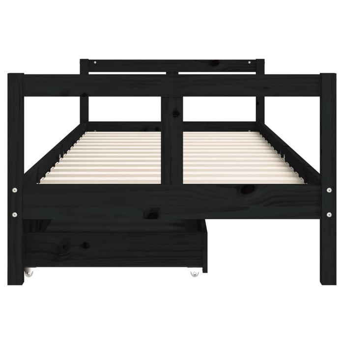 Kids Bed Frame with Drawers Black 80x200 cm Solid Wood Pine