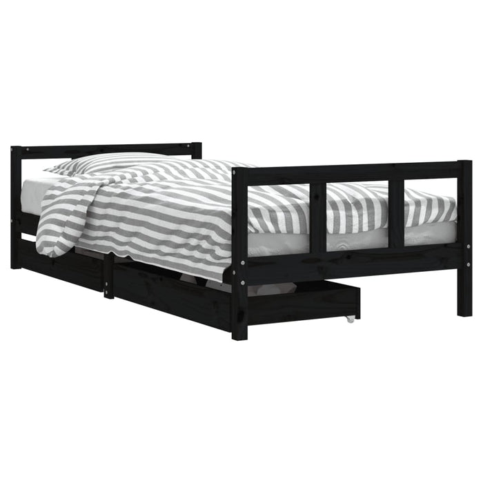 Kids Bed Frame with Drawers Black 90x200 cm Solid Wood Pine