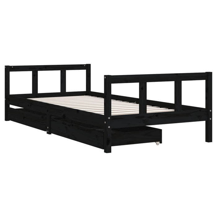 Kids Bed Frame with Drawers Black 90x200 cm Solid Wood Pine