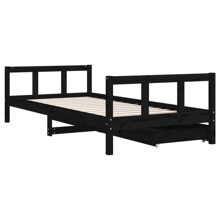 Kids Bed Frame with Drawers Black 90x200 cm Solid Wood Pine