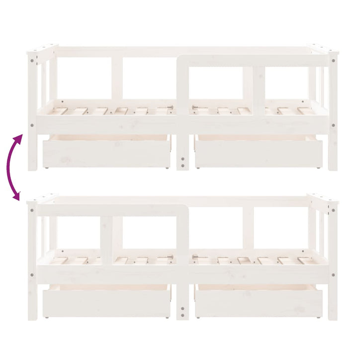 Kids Bed Frame with Drawers White 70x140 cm Solid Wood Pine