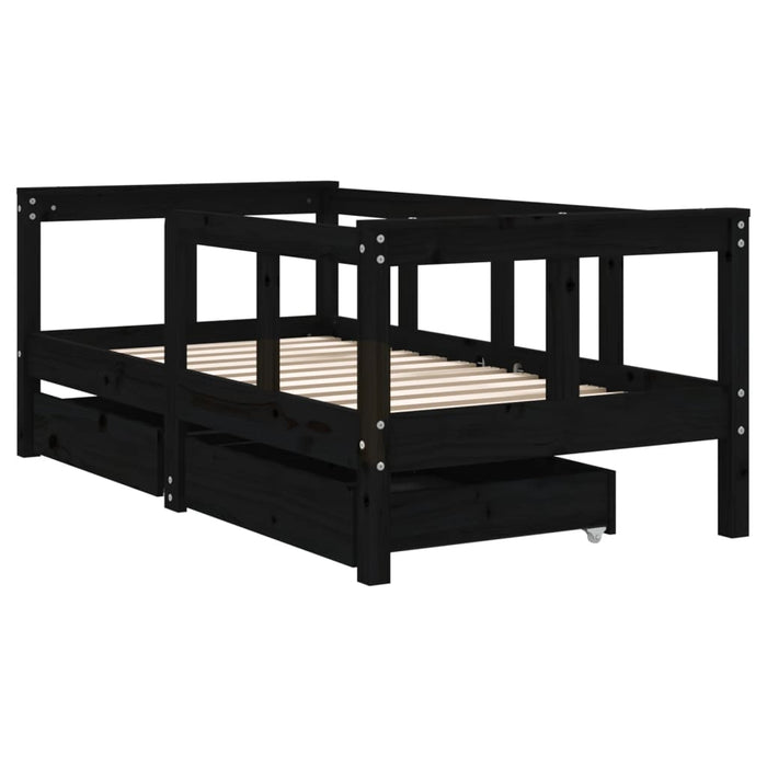 Kids Bed Frame with Drawers Black 70x140 cm Solid Wood Pine