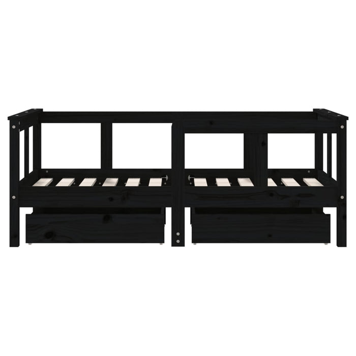 Kids Bed Frame with Drawers Black 70x140 cm Solid Wood Pine