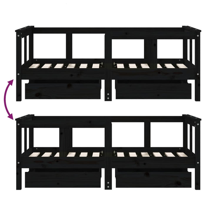 Kids Bed Frame with Drawers Black 70x140 cm Solid Wood Pine