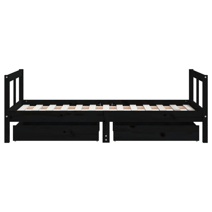 Kids Bed Frame with Drawers Black 80x160 cm Solid Wood Pine