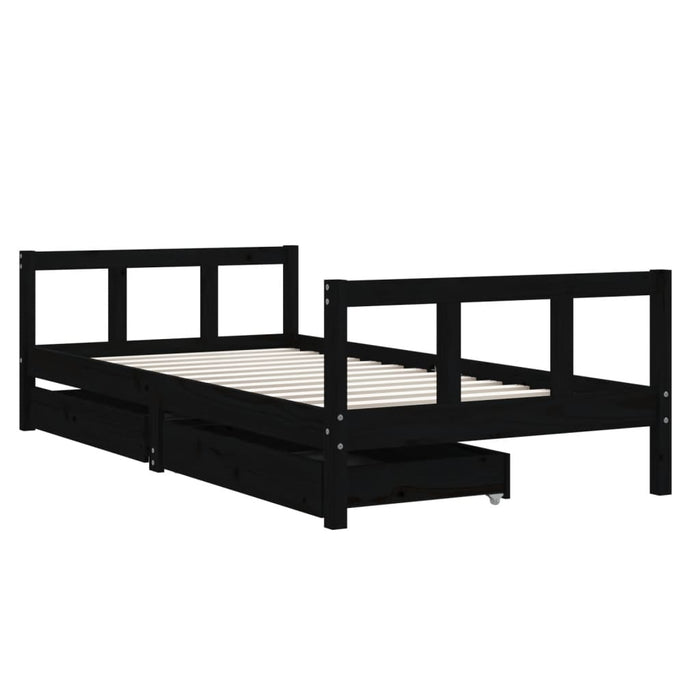 Kids Bed Frame with Drawers Black 90x190 cm Solid Wood Pine