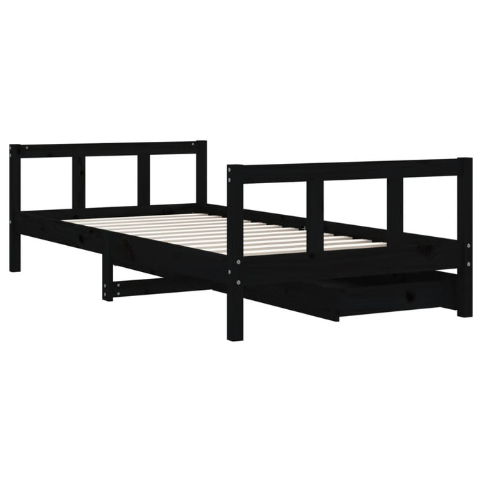 Kids Bed Frame with Drawers Black 90x190 cm Solid Wood Pine