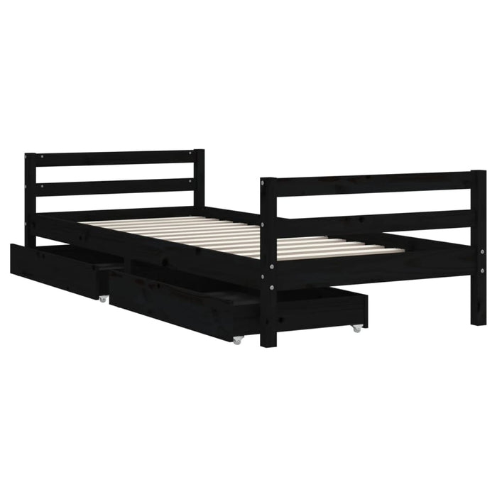 Kids Bed Frame with Drawers Black 80x200 cm Solid Wood Pine