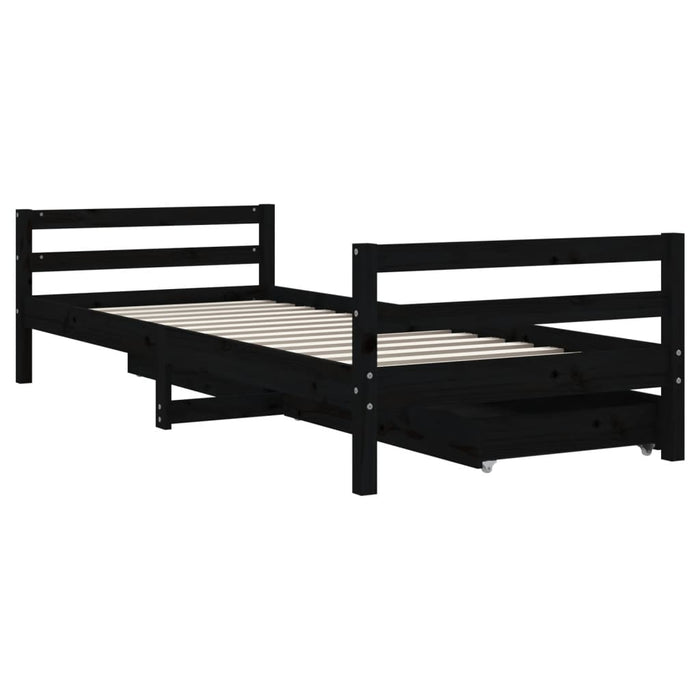 Kids Bed Frame with Drawers Black 80x200 cm Solid Wood Pine