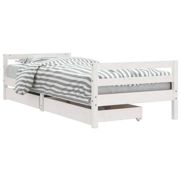 Kids Bed Frame with Drawers White 90x200 cm Solid Wood Pine