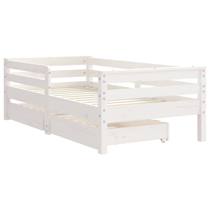 Kids Bed Frame with Drawers White 70x140 cm Solid Wood Pine