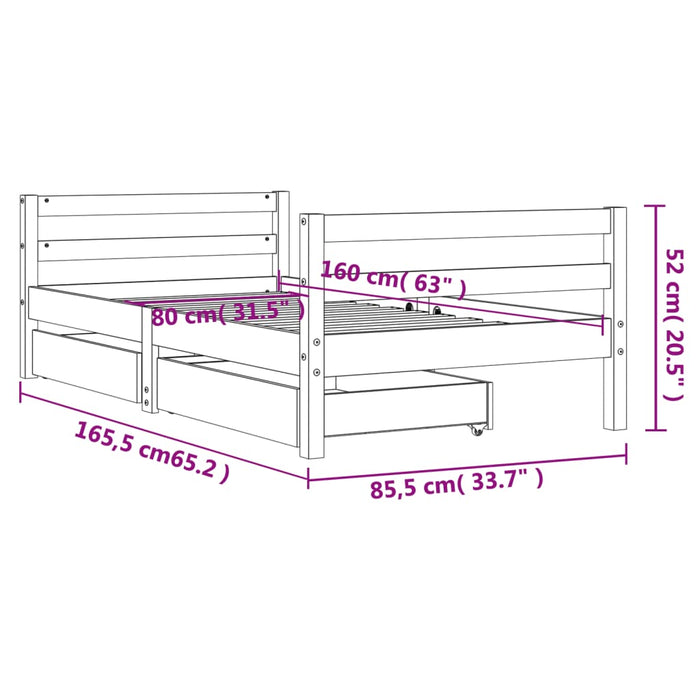 Kids Bed Frame with Drawers 80x160 cm Solid Wood Pine