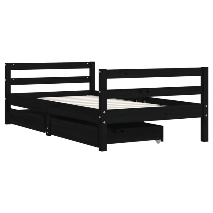 Kids Bed Frame with Drawers Black 80x160 cm Solid Wood Pine