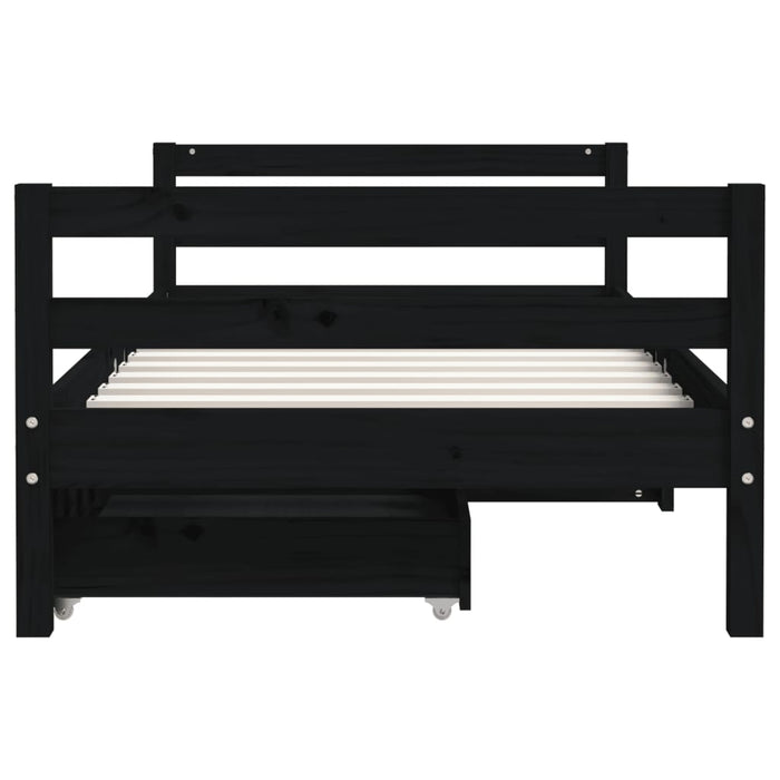 Kids Bed Frame with Drawers Black 80x160 cm Solid Wood Pine