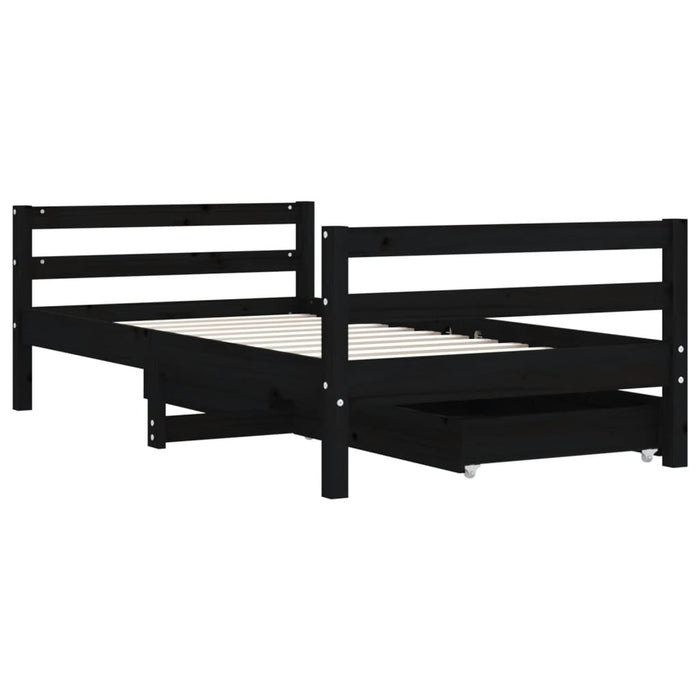 Kids Bed Frame with Drawers Black 80x160 cm Solid Wood Pine