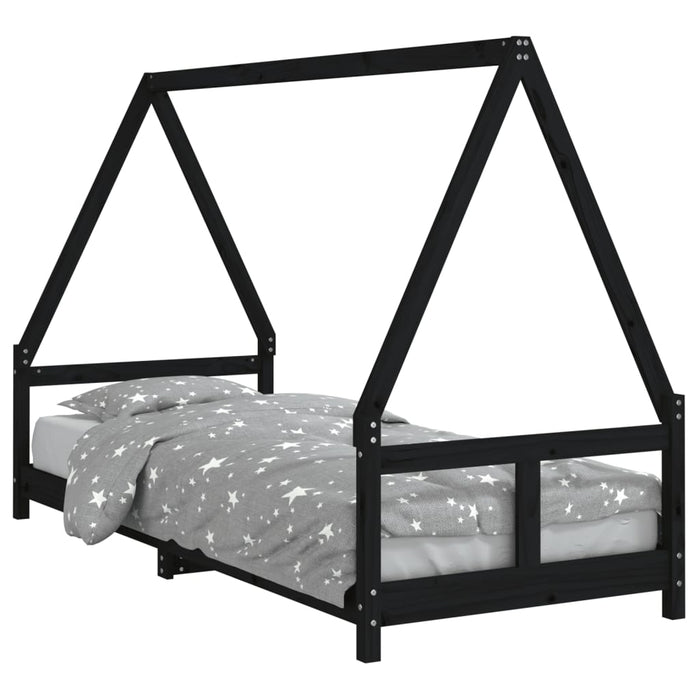 Kids Bed Frame Black 80x200 cm Solid Wood Pine