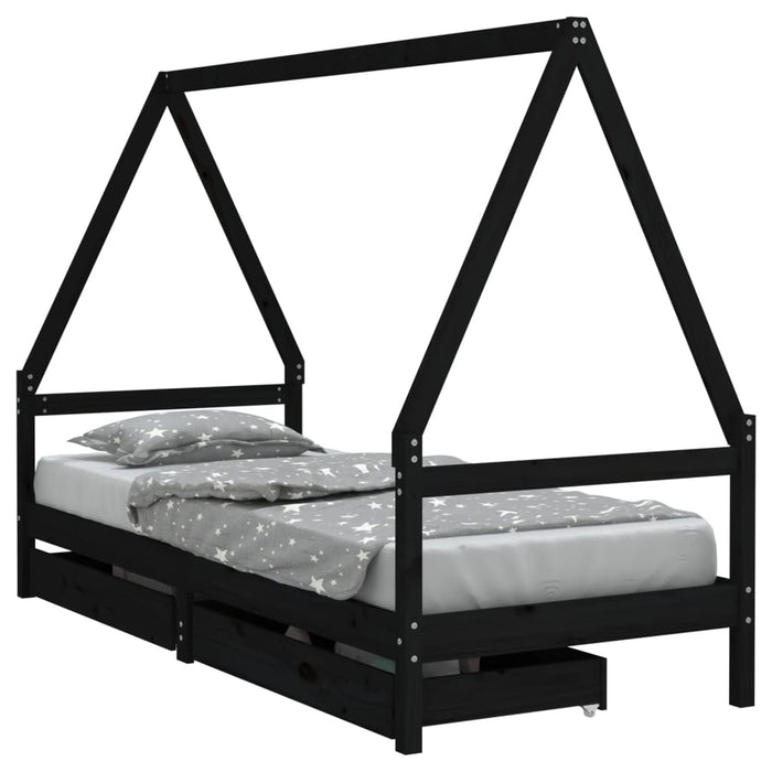 Kids Bed Frame with Drawers Black 80x200 cm Solid Wood Pine