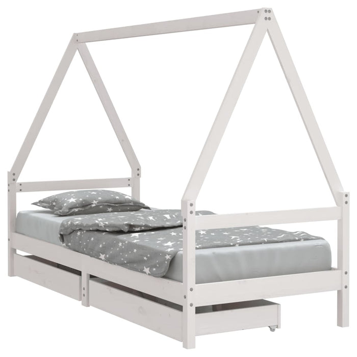 Kids Bed Frame with Drawers White 90x200 cm Solid Wood Pine