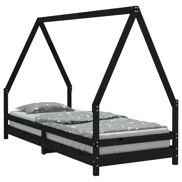 Kids Bed Frame Black 90x200 cm Solid Wood Pine