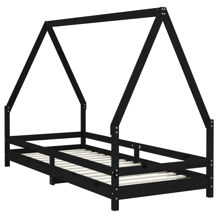 Kids Bed Frame Black 90x200 cm Solid Wood Pine