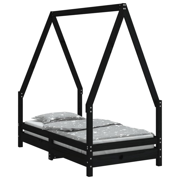 Kids Bed Frame Black 70x140 cm Solid Wood Pine