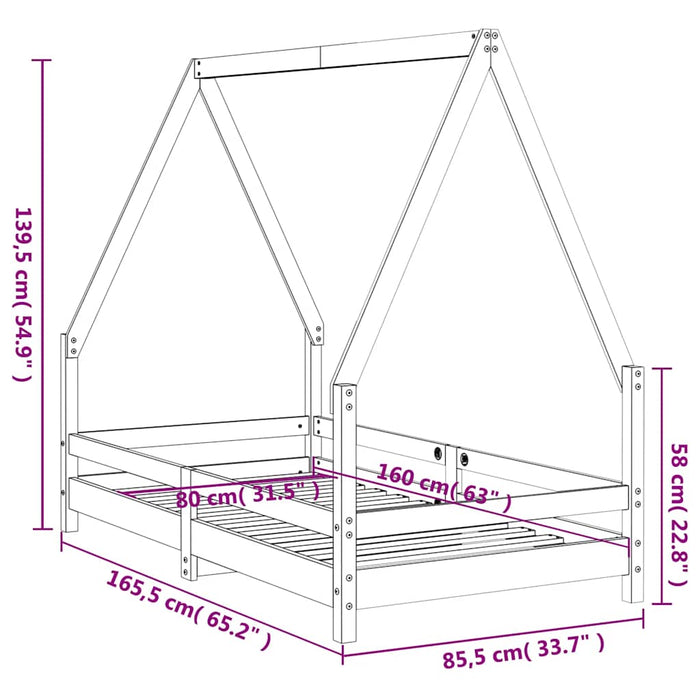 Kids Bed Frame White 80x160 cm Solid Wood Pine