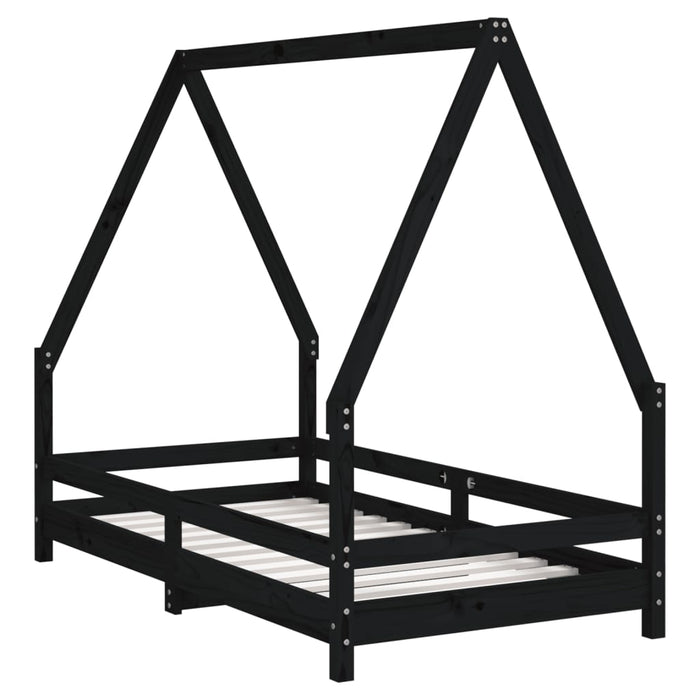 Kids Bed Frame Black 80x160 cm Solid Wood Pine