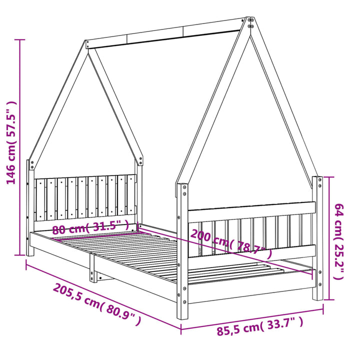 Kids Bed Frame 80x200 cm Solid Wood Pine