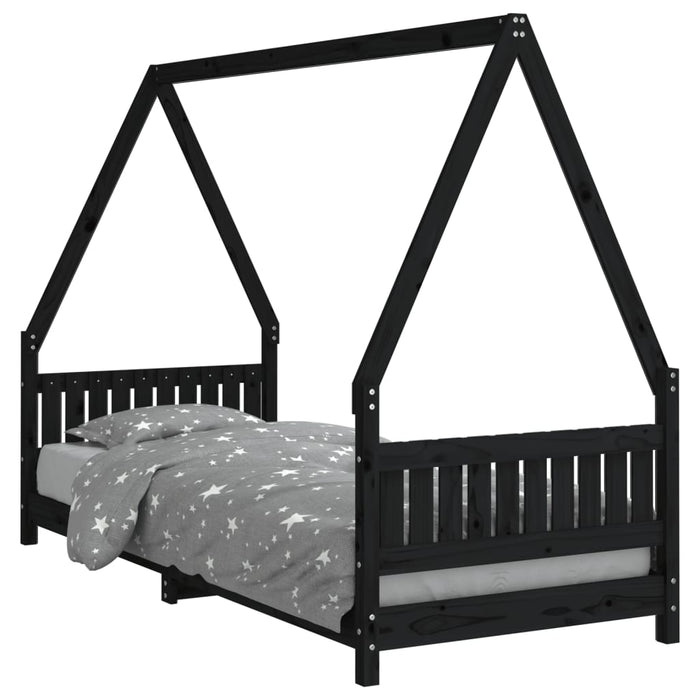 Kids Bed Frame Black 80x200 cm Solid Wood Pine