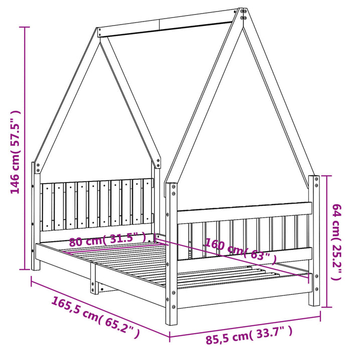 Kids Bed Frame 80x160 cm Solid Wood Pine