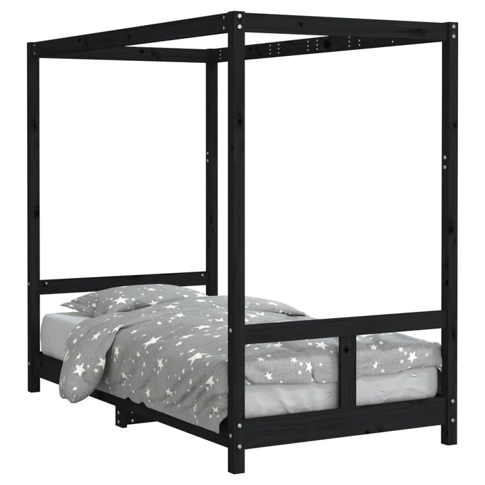 Kids Bed Frame Black 80x160 cm Solid Wood Pine