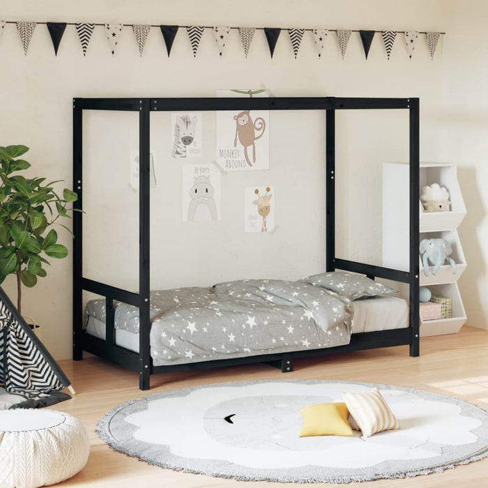 Kids Bed Frame Black 80x160 cm Solid Wood Pine