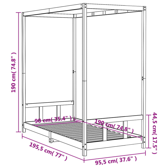 Kids Bed Frame Black 90x190 cm Solid Wood Pine