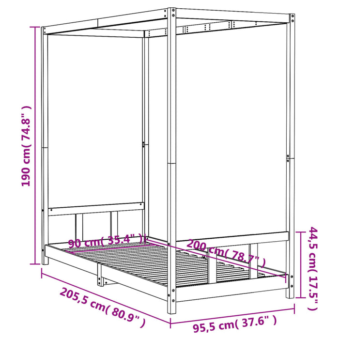 Kids Bed Frame 90x200 cm Solid Wood Pine