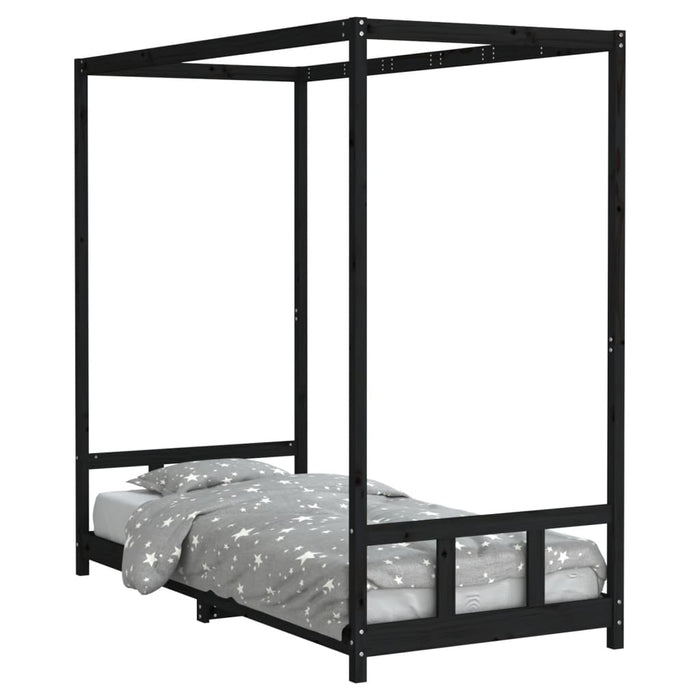 Kids Bed Frame Black 90x200 cm Solid Wood Pine