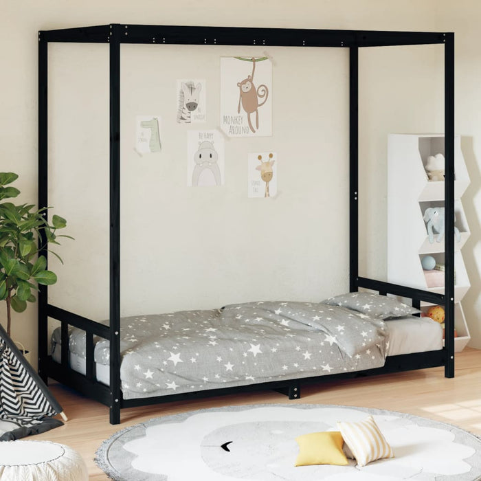 Kids Bed Frame Black 90x200 cm Solid Wood Pine