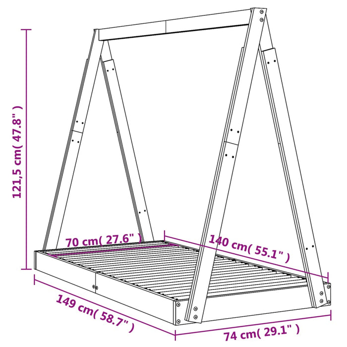 Kids Bed Frame White 70x140 cm Solid Wood Pine