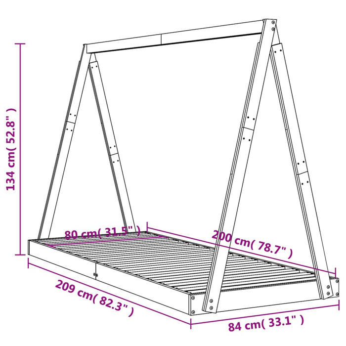 Kids Bed Frame White 80x200 cm Solid Wood Pine