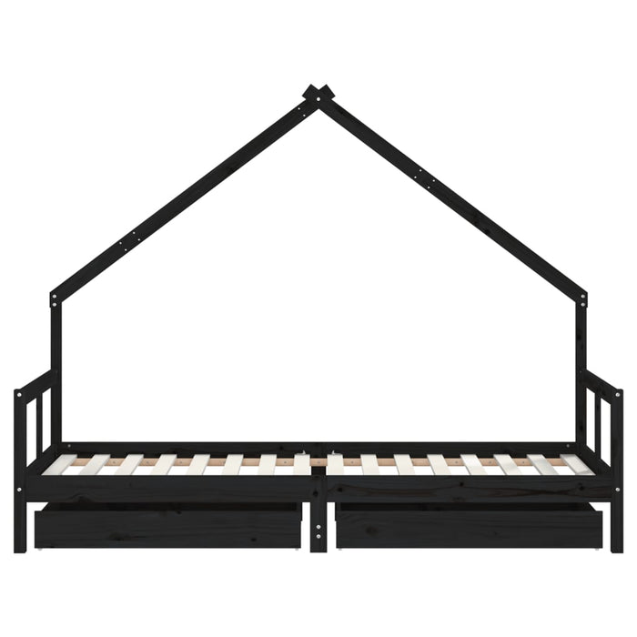 Рамка за детско легло с чекмеджета черна 80x200 см масивна чамова дървесина